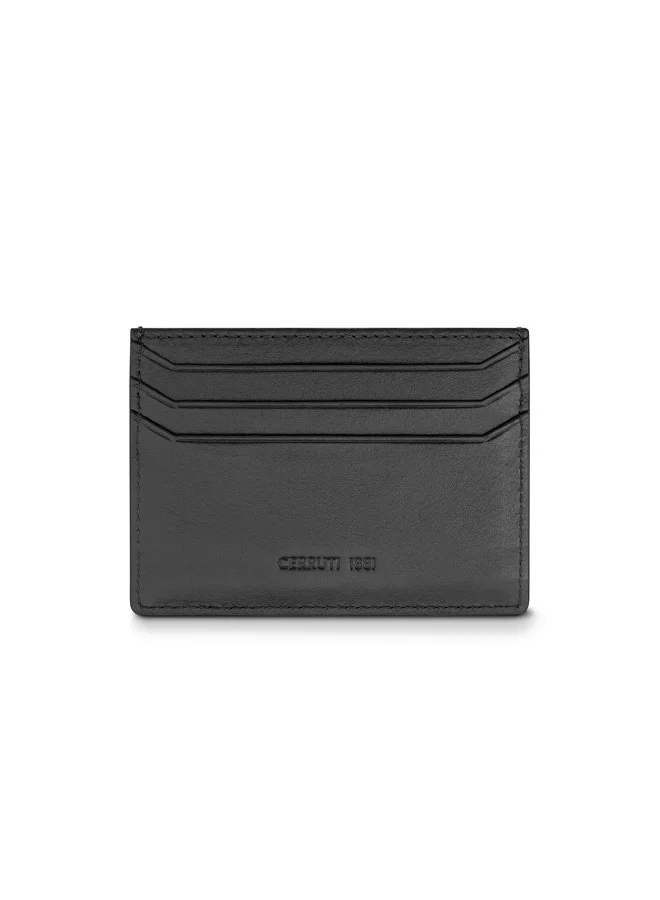 CERRUTI 1881 Cerruti 1881 Cannes Black Genuine Leather Card Case With Branded Polyester Lining And  3 Card Slots For Men - CEPU06857M-BLK