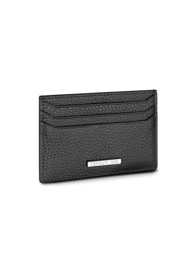 CERRUTI 1881 Cerruti 1881 Cannes Black Genuine Leather Card Case With Branded Polyester Lining And  3 Card Slots For Men - CEPU06857M-BLK