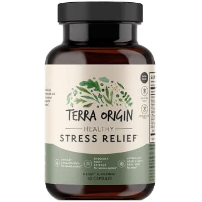 TERRA ORIGIN Healthy Stress Supplement | 60 Capsules | KSM-66 Organic Ashwagandha, L-Theanine, Rhodiola Extract, Astragalus Root and Holy Basil | Stress and Mood Support - Image 1