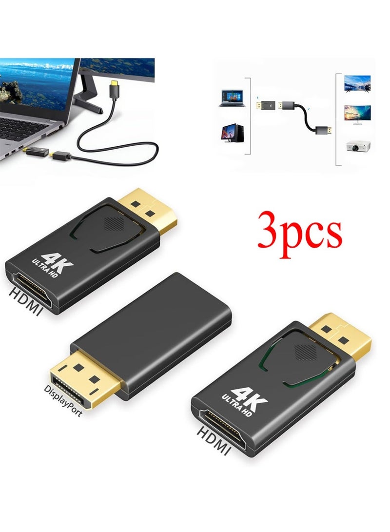 4K DisplayPort to HDMI Adapter, 3 Pack Uni-Directional DP PC to HDMI Monitor Converter, 4K Ultra HD DP Display Port to HDMI Adapter(Male to Female), Compatible for Lenovo Dell HP and Other Brand (Black) - Image 1