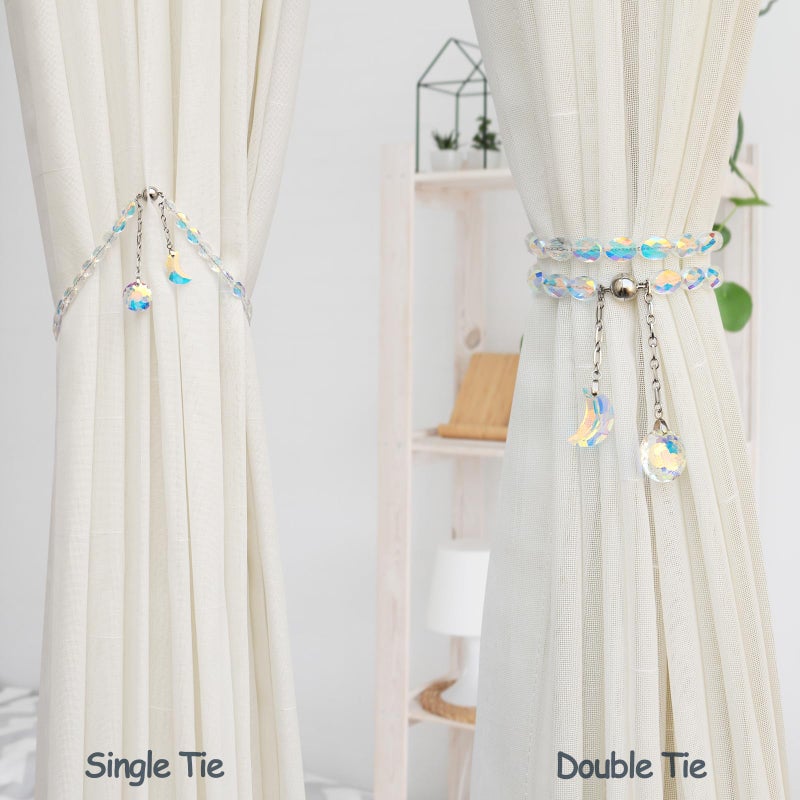 PEDOBO Magnetic Curtain Tiebacks, 2 Pack Crystal Beaded Sun & Moon Pendants Sheers/Draperies Holdbacks for Window Home Office Decor (Crystal AB) - Image 4