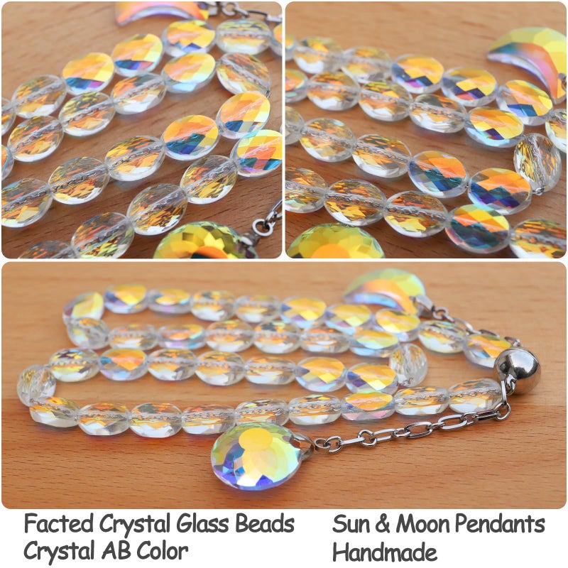 PEDOBO Magnetic Curtain Tiebacks, 2 Pack Crystal Beaded Sun & Moon Pendants Sheers/Draperies Holdbacks for Window Home Office Decor (Crystal AB) - Image 2
