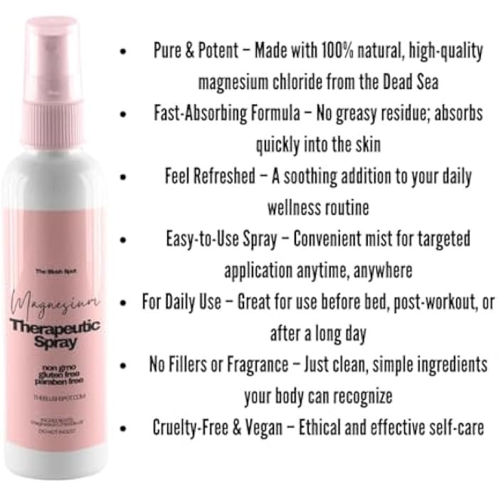 The Blush Spot Pure Magnesium Oil Spray 8 oz - Topical Magnesium Spray for Sleep Extra Strength - Less Sting - Less Itch - 100% Natural and Organic Oil - Made in USA - Image 3