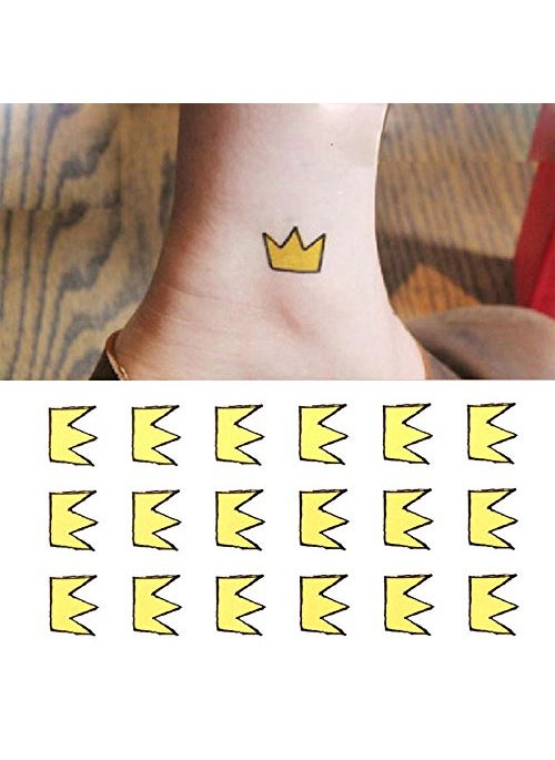 Oottati Small Cute Temporary Tattoo Yellow Crown Ankle (Set of 2) 