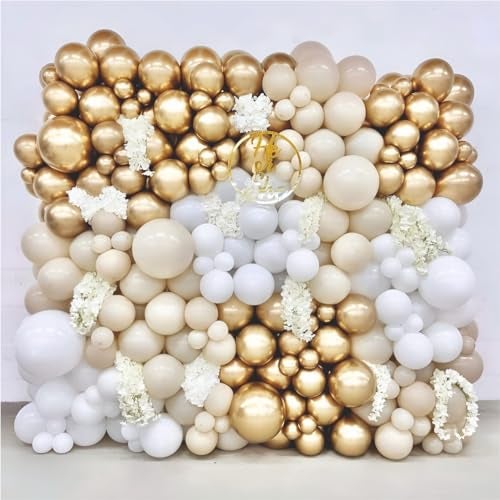 YOURS DECOR Beige Balloon Decoration Kit - Golden Chrome, White & Sand White Balloons for Birthday, Weddings, Anniversary & New Year Events Garland Set | Birthday Decoration Items for Kids & Adult - Image 1