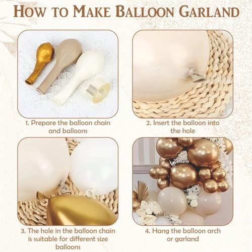 YOURS DECOR Beige Balloon Decoration Kit - Golden Chrome, White & Sand White Balloons for Birthday, Weddings, Anniversary & New Year Events Garland Set | Birthday Decoration Items for Kids & Adult - Image 3