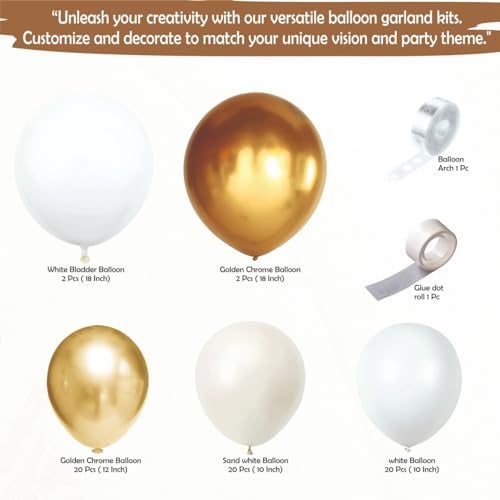 YOURS DECOR Beige Balloon Decoration Kit - Golden Chrome, White & Sand White Balloons for Birthday, Weddings, Anniversary & New Year Events Garland Set | Birthday Decoration Items for Kids & Adult - Image 2
