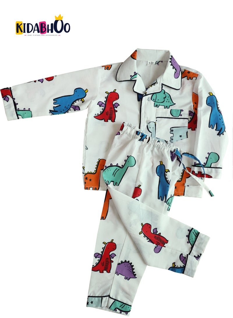كيدابهو طقم بيجامات للأطفال - ديناصورات مكتنزة ملونة 2 قطعة - Image 1