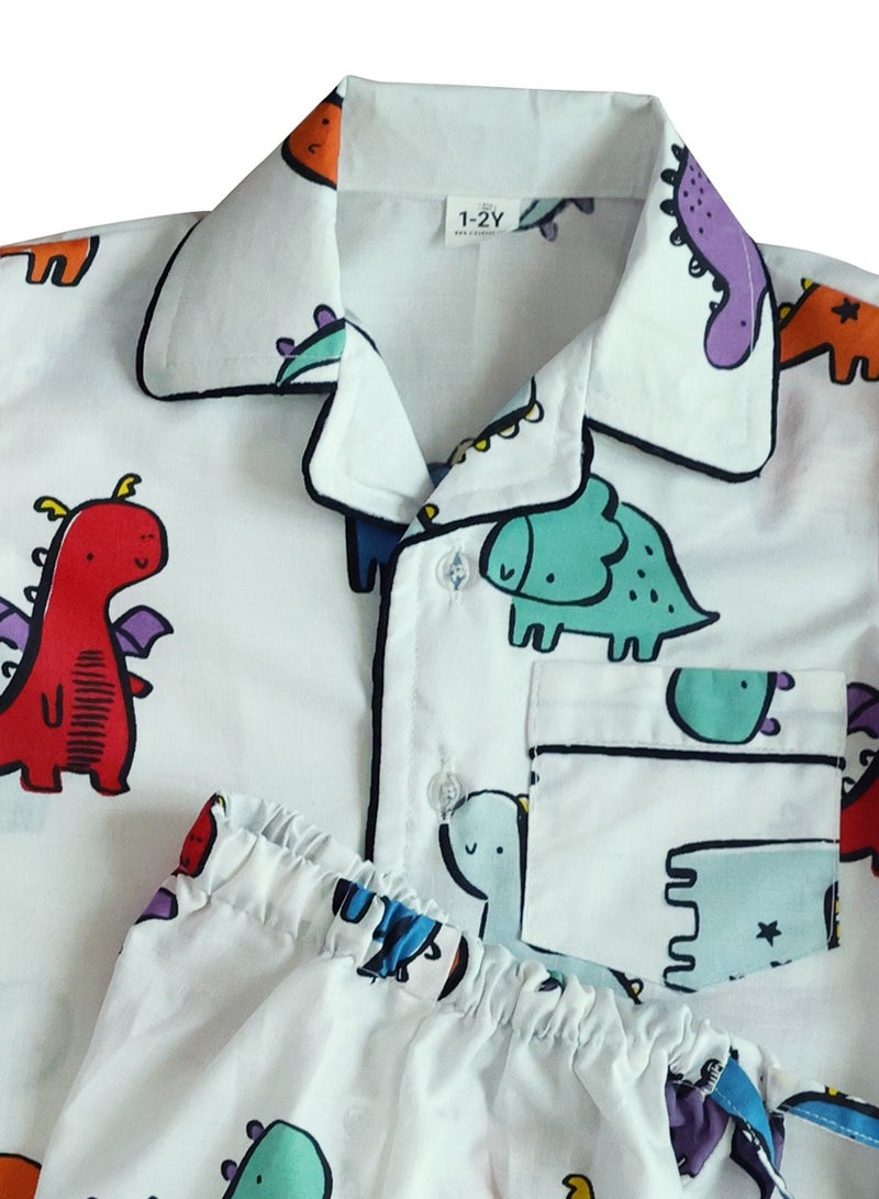 كيدابهو طقم بيجامات للأطفال - ديناصورات مكتنزة ملونة 2 قطعة - Image 2