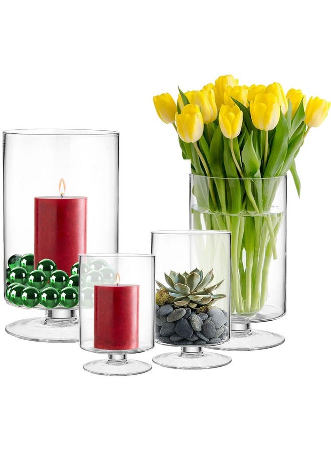 CYS EXCEL CYS EXCEL Glass Hurricane Pillar Candle Holder (H:6" W:3.75") | Multiple Size Choices Short Stem Candle Centerpieces | Stemmed Glass Cylinder Candle Vase  - Image 5