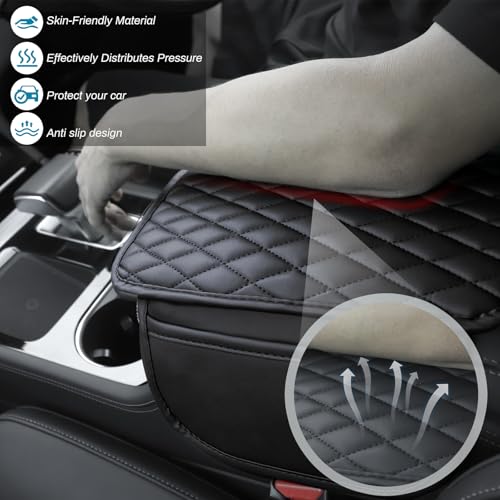 Ouzorp Car Center Console Cover, Upgraded Microfiber Leather Car Arm Rest Cover with 2 Storage Bags, Universal Armrest Cover for Car Storage Box Car Interior Accessories Protector for Most Vehicle - Image 5