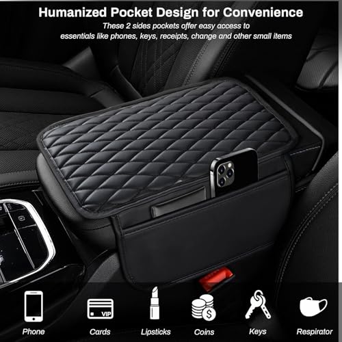 Ouzorp Car Center Console Cover, Upgraded Microfiber Leather Car Arm Rest Cover with 2 Storage Bags, Universal Armrest Cover for Car Storage Box Car Interior Accessories Protector for Most Vehicle - Image 3