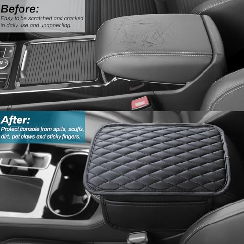 Ouzorp Car Center Console Cover, Upgraded Microfiber Leather Car Arm Rest Cover with 2 Storage Bags, Universal Armrest Cover for Car Storage Box Car Interior Accessories Protector for Most Vehicle - Image 4