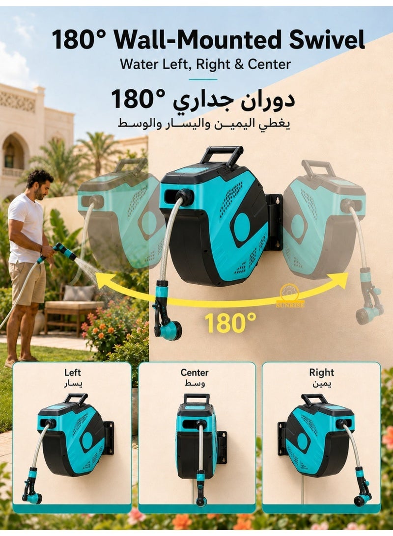 صن رايز بكرة خرطوم مياه السحب التلقائي من  20 م  "بمسار مستوى ، قوس تثبيت دوار ، مجموعة كاملة من المرشات اليدوية وتركيبات الخراطيم - Image 5