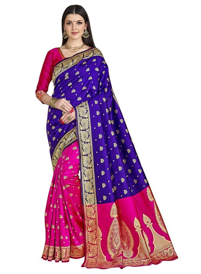 Glory Sarees ساري الحرير المختلط للنساء من غلوري (Banarasi_Saree114_Blue) - Image 1