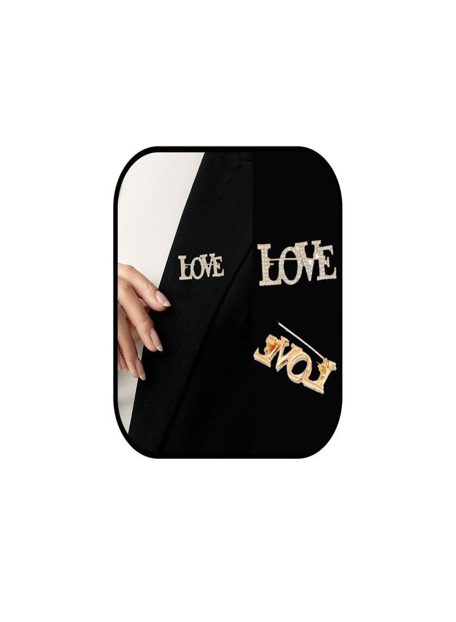 tanguan LOVE Rhinestone Brooch Pin for Women Multicolor Crystal Love Flower Heart Brooches Elegant Lapel Pins Stylish Wedding Party Clothes Accessories Valentines Gift (Golden white) - Image 1