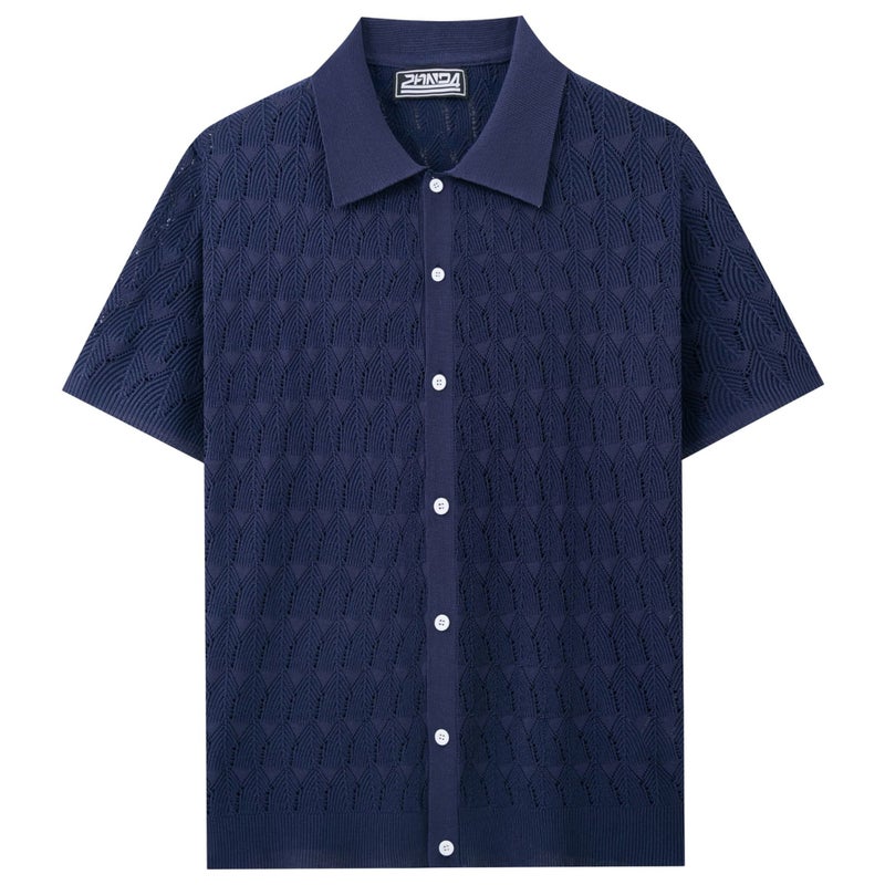 Men's Solid Color Knitted Jacquard Short Sleeve Polo Shirt - Image 4
