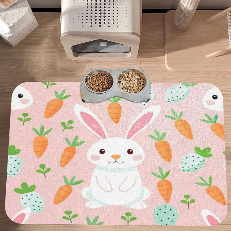 Pet Feeding Mats with Residue Collection Easter Spring Summer Bunny Cute Eggs Flowers Rabbit Dj Waterproof Dog Cat Bowl Mat 18X12In with Prevent Water Food Spills - Image 2
