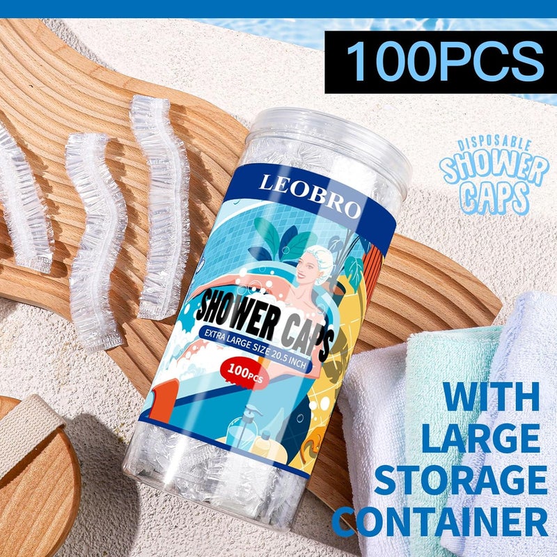 LEOBRO Large Disposable Shower Cap, 100PCS Shower Cap, Plastic Shower Caps for Women Disposable, Clear Thick Plastic Caps for Hair Treatment, Large Size 20.5 INCH - Image 4