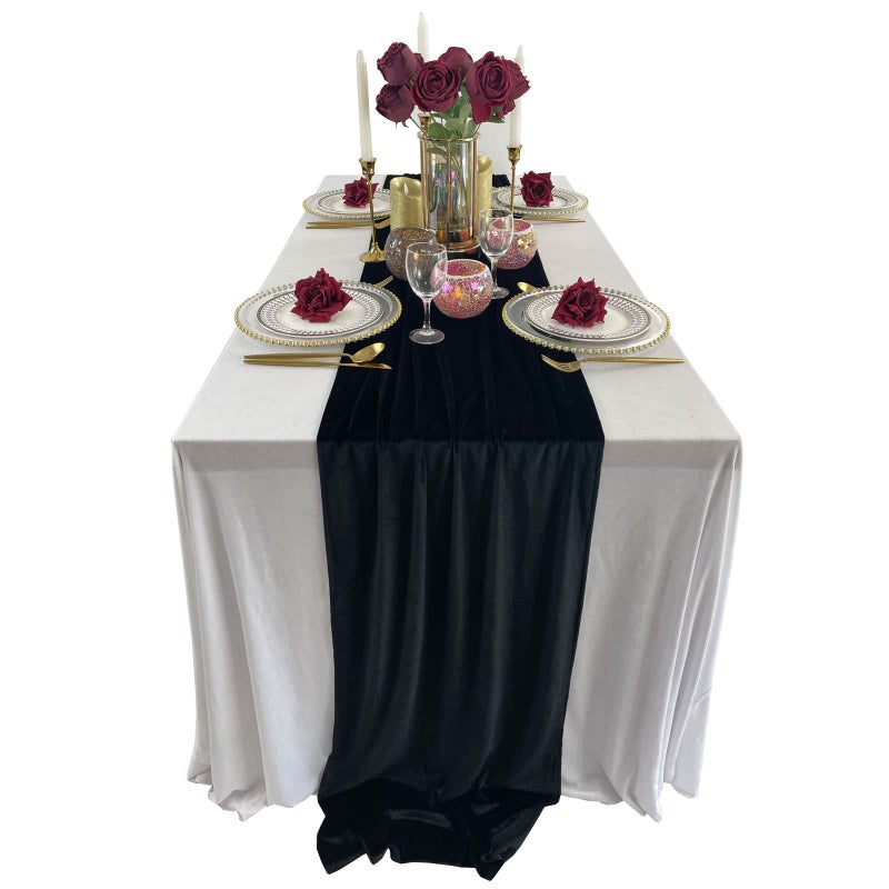 Luxurious Velvet Table Runner 10ft Wedding Reception Decorations 20x120inch Soft Velvet Fabric Table Linen Overlay Wedding Table Runners Black 20X120inch