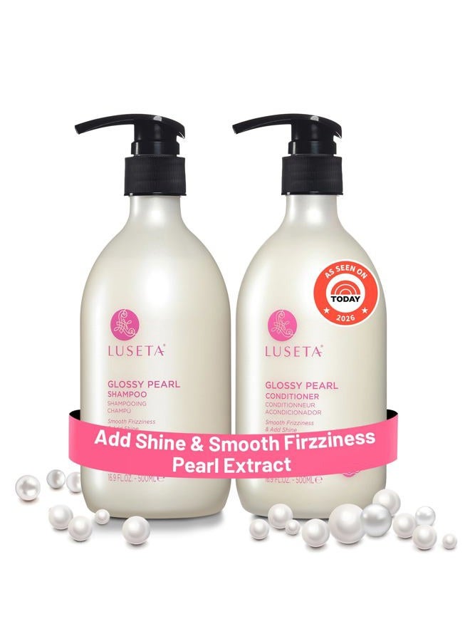 Luseta Glossy Pearl Shampoo and Conditioner Set Smooth & Moisturize, Fight Frizziness and Add Shine,Hydrating for Damaged Hair, Detangle,Nourish Strands,Paraben Free, Sulfate Free,16.9oz - Image 1