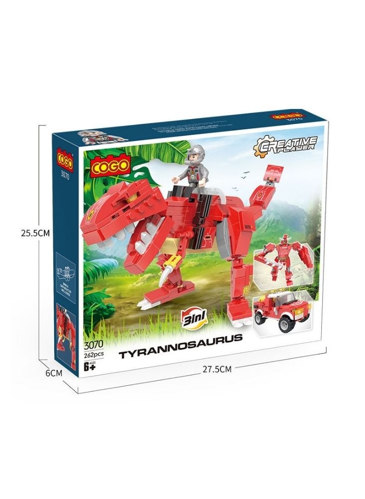بريميم مجموعة مكعبات بناء ديناصور التيرانوصور - لعبة مكعبات حمراء متحولة إبداعية للأطفال - Image 1