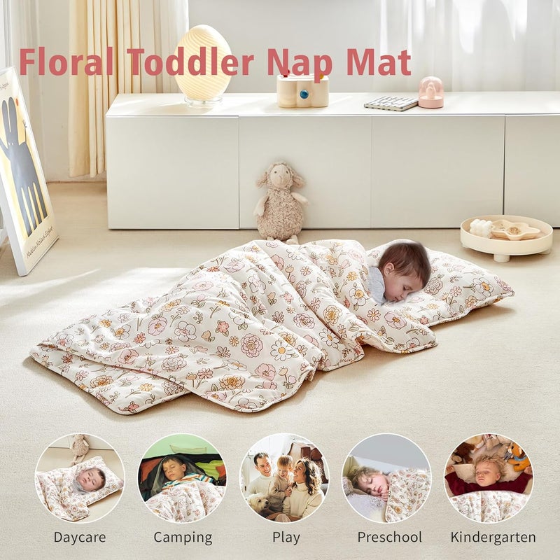 DuShow Toddler Nap MatRoll Up Slumber Bags for Boys GirlsToddler Nap Mat with Pillow and Fleece Blanket Kids Sleeping Bag for Daycare and Preschool KindergartenTravel Camping - Image 3