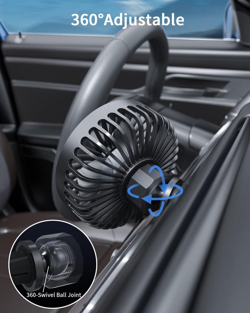 TriPole Car Fan USB Powered - Powerful 3 Speeds, Portable Cooling Clip Fan for Car Ventilation, Quiet Brushless Motor, 360 Degree Rotatable, Air Circulation for Vehicle - Image 5