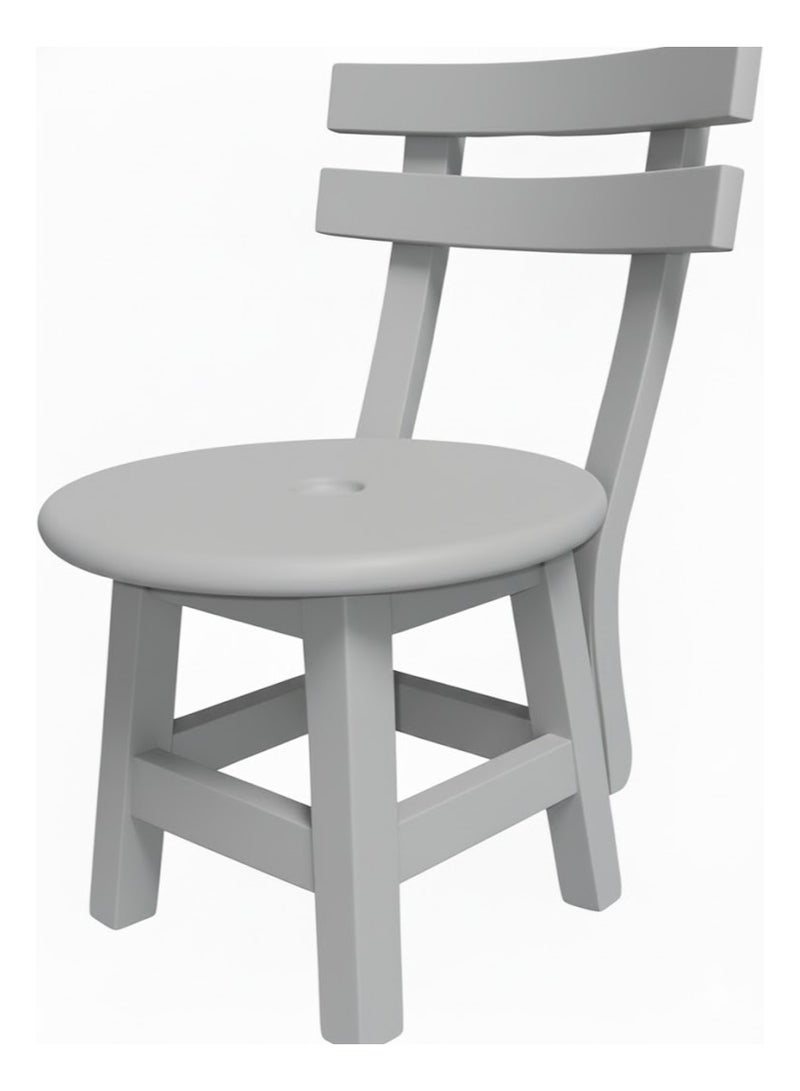 A small wooden chair with a backrest suitable for the and children Durable and made of natural wood the seat height is 30 cm-Light grey color