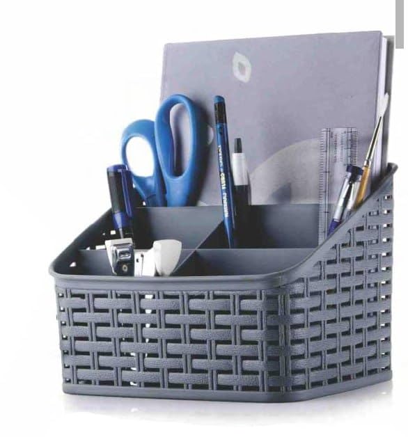 Entisia Multipurpose Desk Organizer Plastic Unbreakable Spoon Holder,Pen & Pencil Stand,Dressing Table Organizer,Comb Stand,Remote & Mobile Stand with 5 Division, for Home,Office,Kitchen,20X15X5 Cm - Image 1