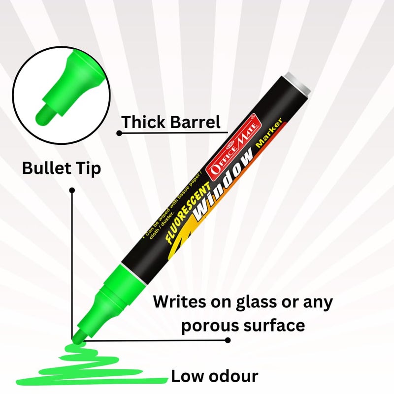 Office Mate Soni Officemate Fluorescent Chalk/Window Marker | For Cafés, Restaurants, Glass Boards, Mirrors & Window Displays | Easy Erase, Smudge-Free Ink | 4.5 mm Bullet Tip | Pack of 10 (Multicolour) - Image 4