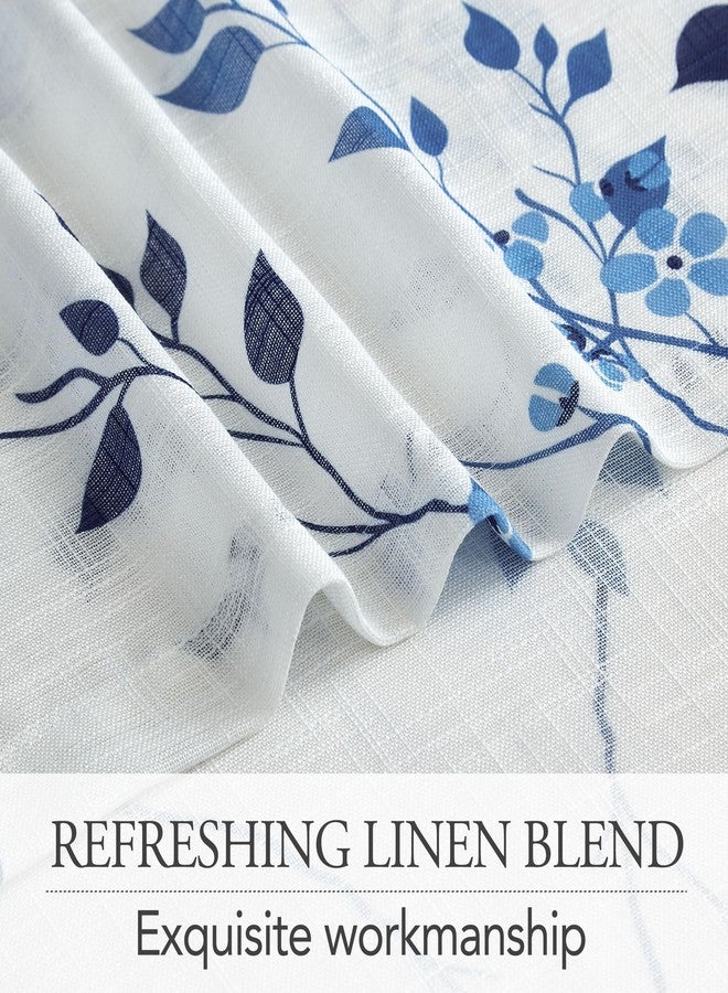 Beauoop Floral linen Semi Sheer Curtains 54 Inch Length 2 Panels for Living Room Bedroom Blue Navy Farmhouse Flower Patterned Light Filtering Textured Grommet Top Window Treatments Drapes, 50x54 2 Set - Image 4