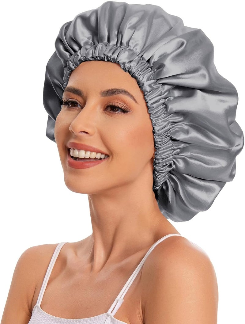 Edoneery Silk Bonnet for Sleeping - Hair Bonnet for Women With Natural Hair - One Size (Dark Gray) - Image 4