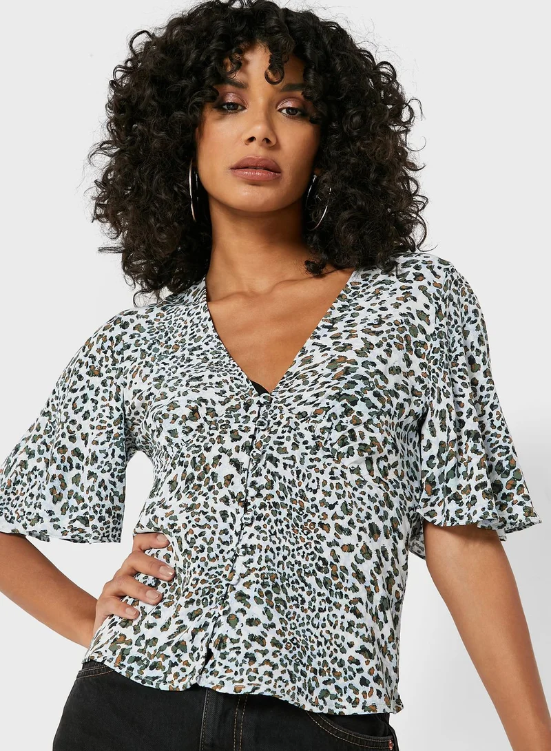 TOPSHOP V-Neck Printed Top