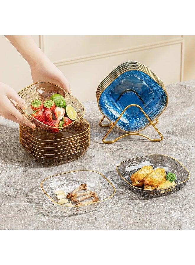 Arahome Food Safe Plastic Bone Dish Set Wave Pattern Plate with Non Slip Base for Seafood Snacks Table Scraps(Blue) - Image 2