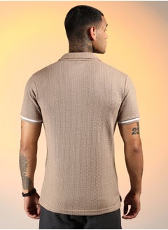 كامبوس سوترا Men's Hazelnut Beige Textured Polo T-Shirt  - Image 5
