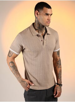 كامبوس سوترا Men's Hazelnut Beige Textured Polo T-Shirt  - Image 3