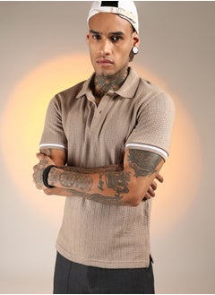 كامبوس سوترا Men's Hazelnut Beige Textured Polo T-Shirt  - Image 1