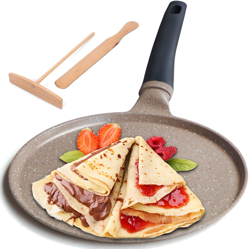 DIIG Crepe Pan Nonstick 11 Inch with Spreader Spatula No Stick Pancake Pan for Cooking Brown Griddle for Peep Frying Egg Steak Crepe Cake Omelette Pan with Induction Bottom