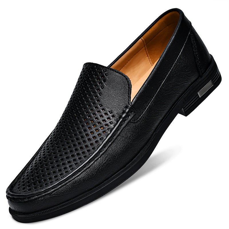 Men'S Large Size 45 Men'S Cut Out Casual Shoes 46 Soft Sole Small Size 3736 Breathable One-Leg Genuine Leather Slip-On Leather Shoes - Image 1