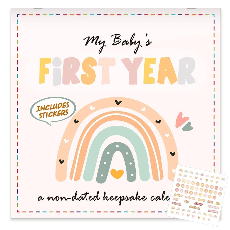 Chunnin Boho Rainbow Baby's First Year Calendar with Stickers Boho 1st Year Tracker First Year Book Baby First Year Milestones Newborn Baby Memory Calendar Keepsake for Baby Girl or Boy - Image 1