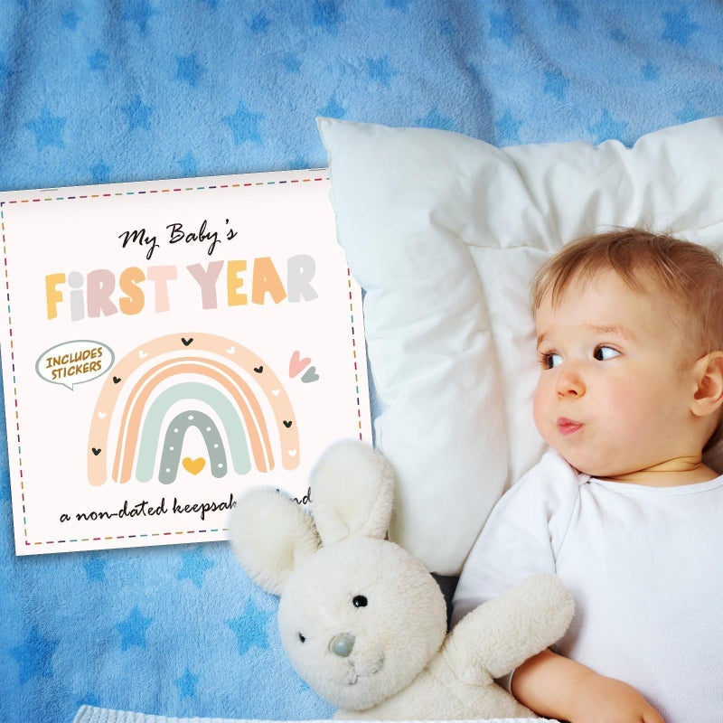 Chunnin Boho Rainbow Baby's First Year Calendar with Stickers Boho 1st Year Tracker First Year Book Baby First Year Milestones Newborn Baby Memory Calendar Keepsake for Baby Girl or Boy - Image 5