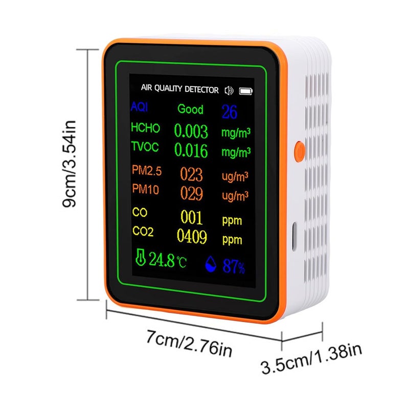 Eujgoov 12 in 1 Air Quality Detector CO2 HCHO TVOC PM2.5 PM10 Temperature Humidity Detector for Indoor Air Quality (White Orange) - Image 2