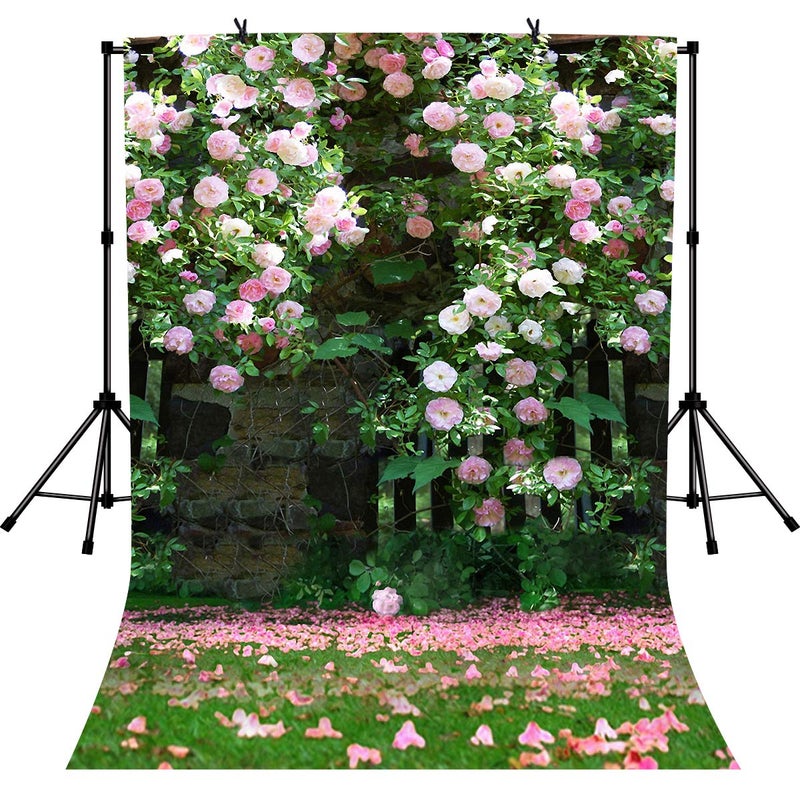 LYLYCTY 6x9ft Spring Nature Scenery Backdrop Pink Flower Floral Photography Background for Wedding Themed Party Portrait Birthday Party Banner Photo Booth Studio Props BJLY69