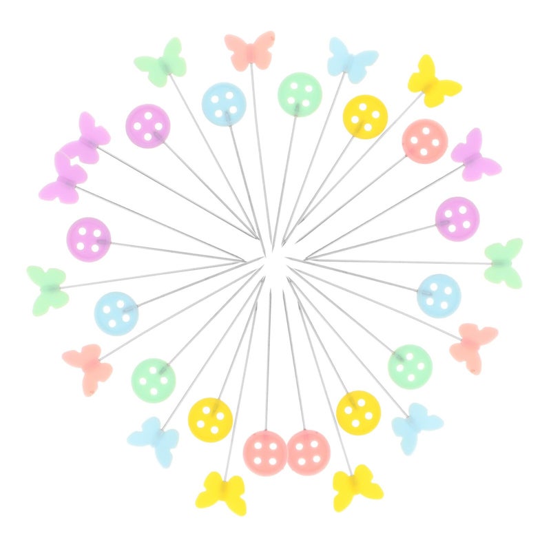 Decorative Straight Pins with Button and Bow Tie Heads for Sewing Embroidery and Quilting 200pcs - Image 2