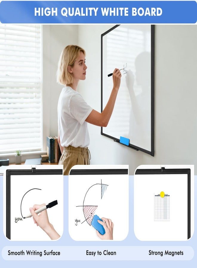 WALGLASS سبورة بيضاء مزدوجة الجوانب بإطار من الألومنيوم الأسود، مقاس 24 × 18 بوصة، سبورة بيضاء مغناطيسية قابلة للمسح الجاف، سبورة بيضاء معلقة على الحائط، مناسبة للمنزل والمدرسة والمكتب والمطبخ - Image 3