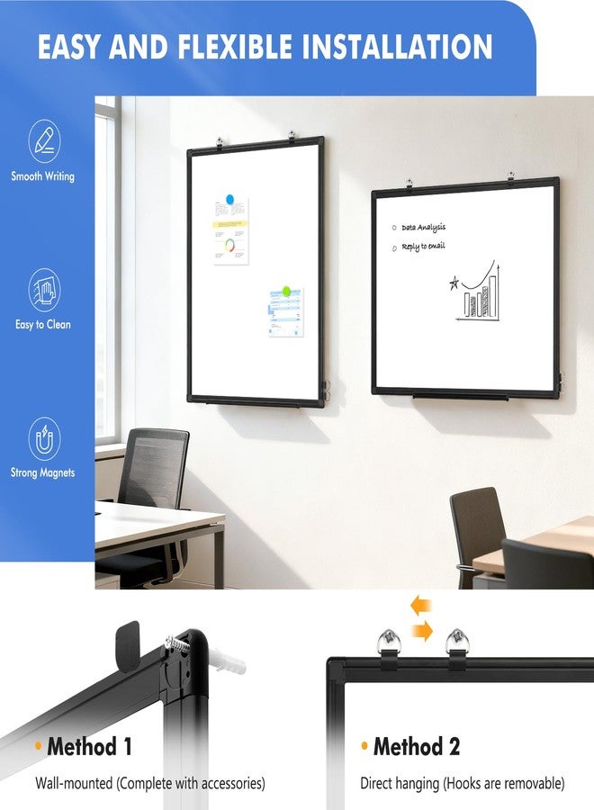 WALGLASS سبورة بيضاء مزدوجة الجوانب بإطار من الألومنيوم الأسود، مقاس 24 × 18 بوصة، سبورة بيضاء مغناطيسية قابلة للمسح الجاف، سبورة بيضاء معلقة على الحائط، مناسبة للمنزل والمدرسة والمكتب والمطبخ - Image 2