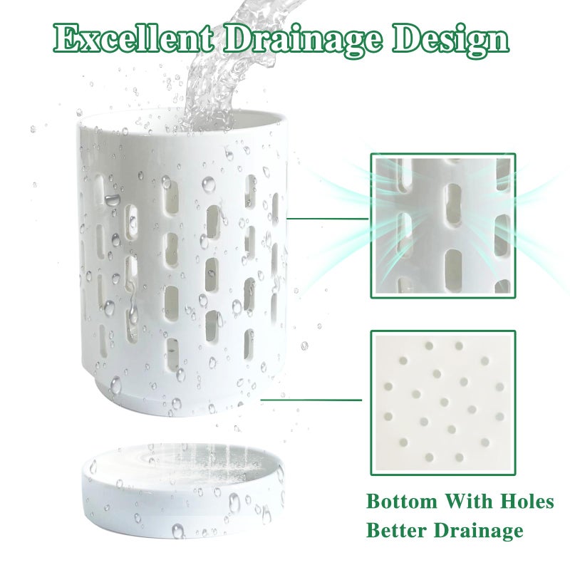 pavtner Orchid Pots with Holes,4 Inch Ceramic Orchid Pot for Repotting, Plant Pot for Repotting Orchids and Other Flowers - Indoor/Outdoor White - Image 2