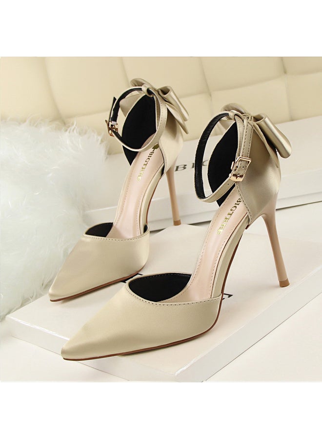 BIGTREE Sweet Women Shoes Stiletto Heels High Hels Shallow Cut Pointed Shoes Satin Bow line High Heel Sandals 10cm - Image 2