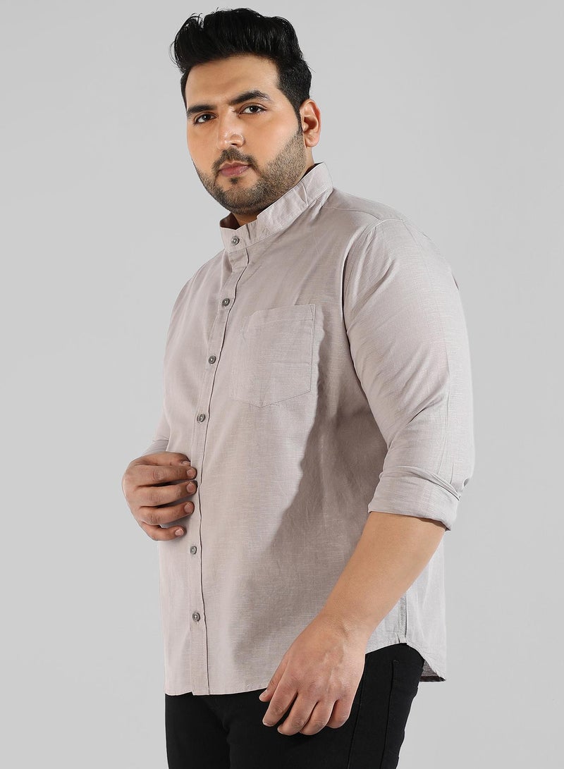 Instafab Plus Men's Grey Solid Button Up Mandarin Collar Regular Fit Shirt For Casual Wear | Modern Clothing Shirt Crafted With Regular Sleeve, Comfort Fit & High-Performance For Everyday Wear - Image 3